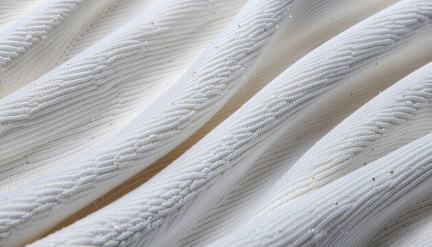 Close-up view of a white, textured fabric with wavy, parallel ridges and subtle specks.