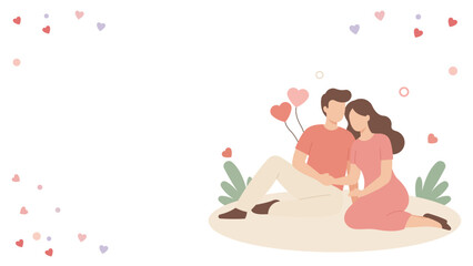 Romantic Valentine Couple Picnic Illustration in Modern Pastel Flat Design
