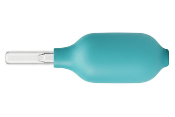 Blue rubber bulb syringe with clear plastic nozzle tip isolated on a transparent background