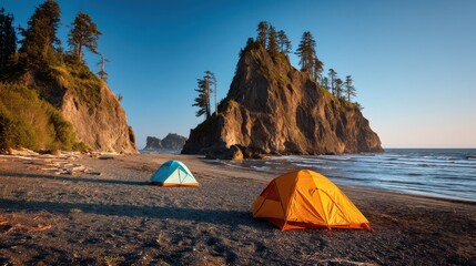 Camping site coastal landscape