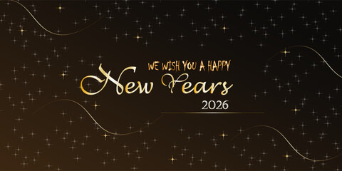 Obraz premium Happy New Year 2026 with gold stars and sparkles . Suit for bussines, banners