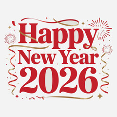 Festive happy new year 2026 greeting banner with white baground 