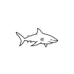 Obraz premium Minimalist black and white line art illustration of a powerful shark swimming in the ocean.