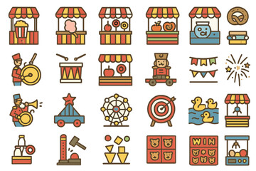 Fototapeta premium Colorful carnival scenes with fun activities at various booths and entertainment attractions in a lively environment