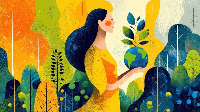 Corporate social responsibility illustration flat design front view sustainability theme water color vivid.