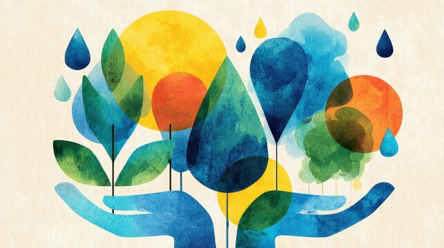 Corporate social responsibility illustration flat design front view sustainability theme water color vivid.