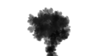 Black explosion smoke overlay, dense dark fire smoke cloud blast png isolated for disaster effect compositing and dramatic scenes