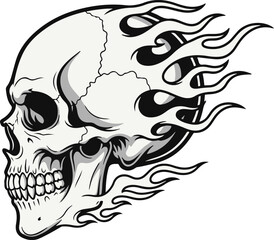Side view vector illustration of a human skull in profile with clean bold outlines, smooth curves, and sharp bone details in flat monochrome style on a light background for strong contrast.