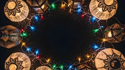 Soft glowing golden lights forming a circular decorative frame on dark background