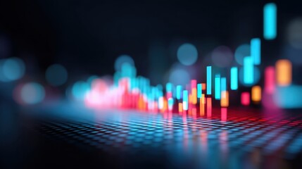 Abstract Financial Data Visualization with Colorful Graphs and Pulsating Lines Against a Dark Background for Digital Marketing and Investment Themes