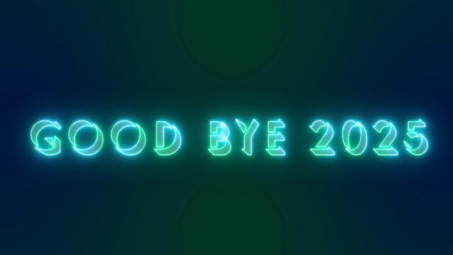 Good Bye 2025 text cool neon-colored animation. Past year 2025 new year 2026. Neon-colored Good Bye 2024 text for banner, social media, greeting card.Technology video material animation.