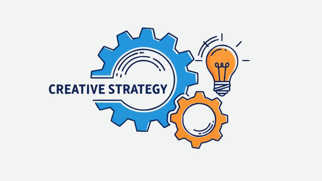 Creative strategy illustration featuring interlocking gears and a glowing lightbulb, symbolizing innovative ideas and collaboration