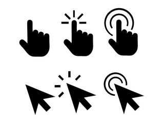 Fototapeta premium Click icon vector, Mouse pointer arrow, Computer click icon set. Computer mouse click cursor icon set. Hand click icon, vector illustration.