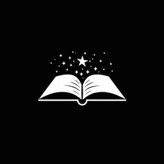 Open Book with Stars Icon. Symbolizing Magic, Knowledge, Imagination, Fantasy, Storytelling, and Education.