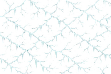 Obraz premium Pattern of branches and icicles on a white background showing winter nature details during the cold season