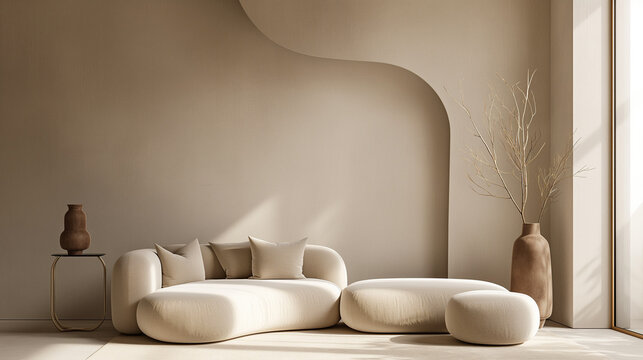 Modern living room interior with a comfortable sofa and stylish furniture in a contemporary apartment lounge