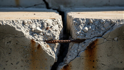 Cracked concrete showing rusted rebar in realistic style with grayish tones representing decay