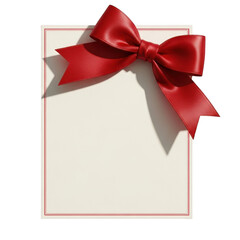 Red satin ribbon tied to a blank card isolated on transparent background