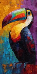 Fototapeta premium Vibrant toucan bird oil painting with thick impasto texture