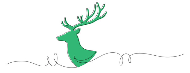 Continuous line art of a deer head with curved and twisting lines. Vector illustration with color.