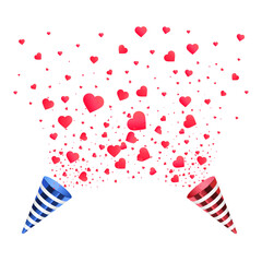 Love Hearts Confetti Explosion from Party Poppers on Transparent Background
