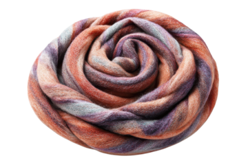 Wool scarf coiled into a spiral shape for artistic display on transparent background