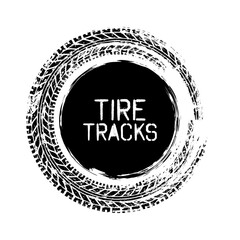 Grunge circle tire track, wheel braking mark. Truck, car or motorcycle tread pattern silhouettes. Auto race, motorsport, speed racing design element. Vector illustration