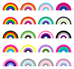 Set of colorful rainbow shapes with LGBTQ+ community flag colors.Vector illustration.