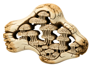 Beige porous mineral texture with complex organic holes on a transparent background