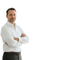 Man in white shirt with arms crossed isolated on transparent background