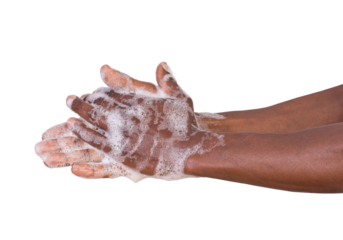 Man washing hands isolated on white or transparent background