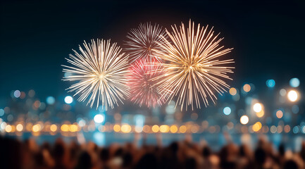 A vibrant display of fireworks lighting up the night sky, captivating an audience with brilliant colors and festive energy.