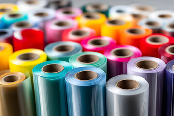 A vibrant selection of colorful rolls of vinyl, perfect for creative projects and crafting ideas, showcasing various textures and hues.