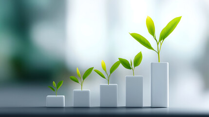 A visual representation of growth and progress, showcasing green plants emerging from white blocks, symbolizing prosperity.