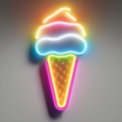 A vibrant neon ice cream cone sign exuding playful energy and summertime vibes, perfect for dessert-themed decor.