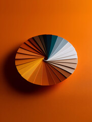A visually striking spiral arrangement of color swatches against an orange backdrop, ideal for design inspiration and creativity.