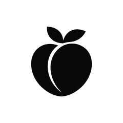 Simple black silhouette of a peach with a leaf on top