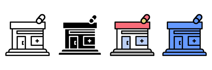 medical and health care Icon Set Multiple Style Collection. Stethoscope, Heartbeat, Pill, Ambulance, Syringe, Thermometer, Bandage, Microscope, DNA, Hospital Bed, Doctor Hat, Nurse, Dental Mirror, Bra