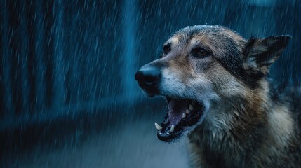 Wet Dog Howling In Heavy Rain