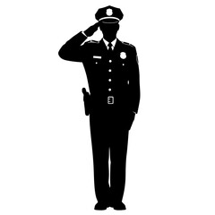 Police Officer Saluting Silhouette – Law Enforcement Uniform Vector Icon