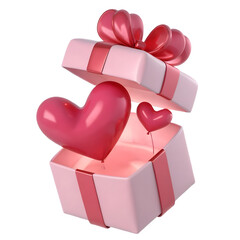 A pink gift box with two red hearts on top.