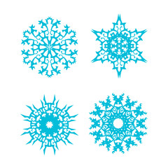 Second set of four vector flat snowflakes for holiday designs light blue color without background