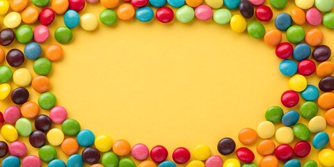 Obraz premium Candy border background filled with colorful sweets creating vibrant dessert backdrop and fun design concepts.
