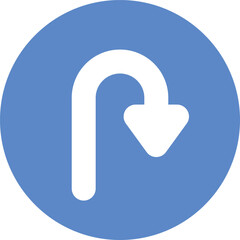 Blue circular U-turn arrow sign icon pointing downwards