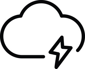 Thunderstorm weather outline icon with cloud and lightning bolt