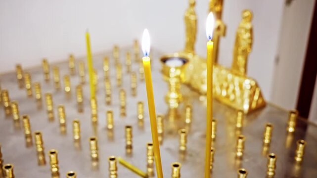 Tranquil Candlelit Setting, Calm Atmosphere With Glowing Candles, Peaceful Scene Illuminated By Flickering Candle Flames, Serene Environment Showcasing Softly Flickering Candles And Small Statue
