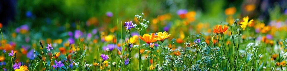 Fototapeta premium Vibrant wildflower meadow in full bloom on a sunny day