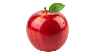 Fresh Red Apple with Green Leaf Isolated on White Background
