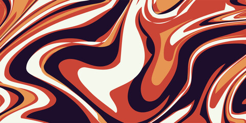 An abstract liquid marble texture. The design features a swirling pattern of intermingling colors, primarily shades of orange, brown, beige, and a very dark, almost black, purple. eps10 vector