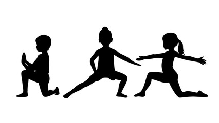 Silhouette of children practicing yoga poses for international yoga day healthy lifestyle and wellness concept illustration .vector icon